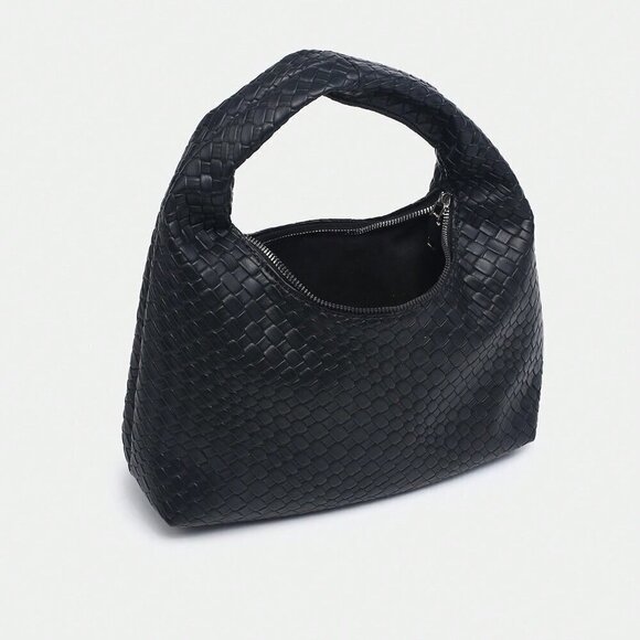 Black Casual Women's Leisure Faux Woven Leather Shoulder Bag - Picture 4 of 6